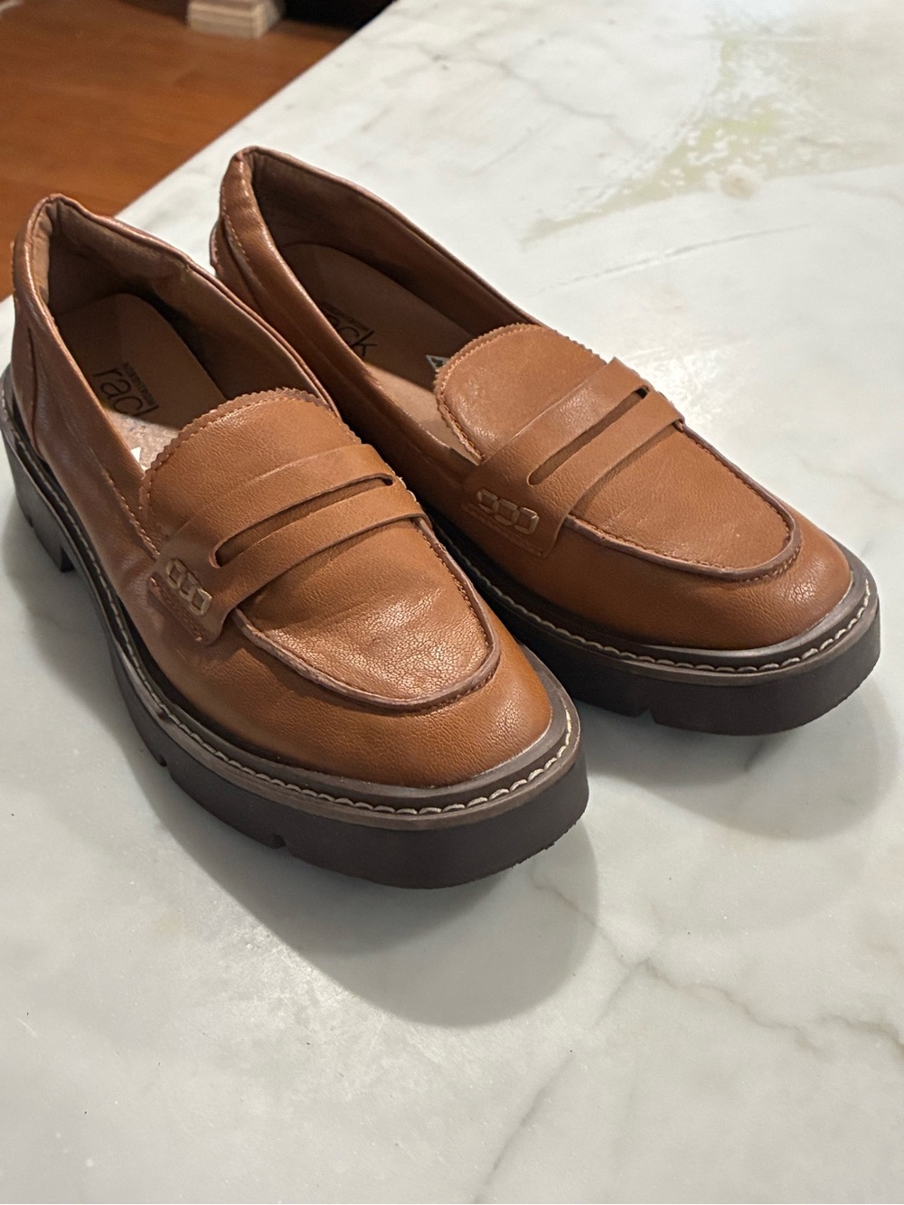Nordstrom Rack Women's Brown Leather Chunky Slip-On Loafers 6.5 M